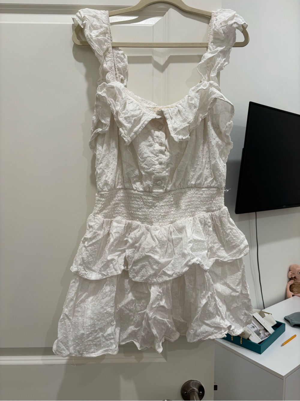 Boutique White Ruffled Eyelet Mini Dress